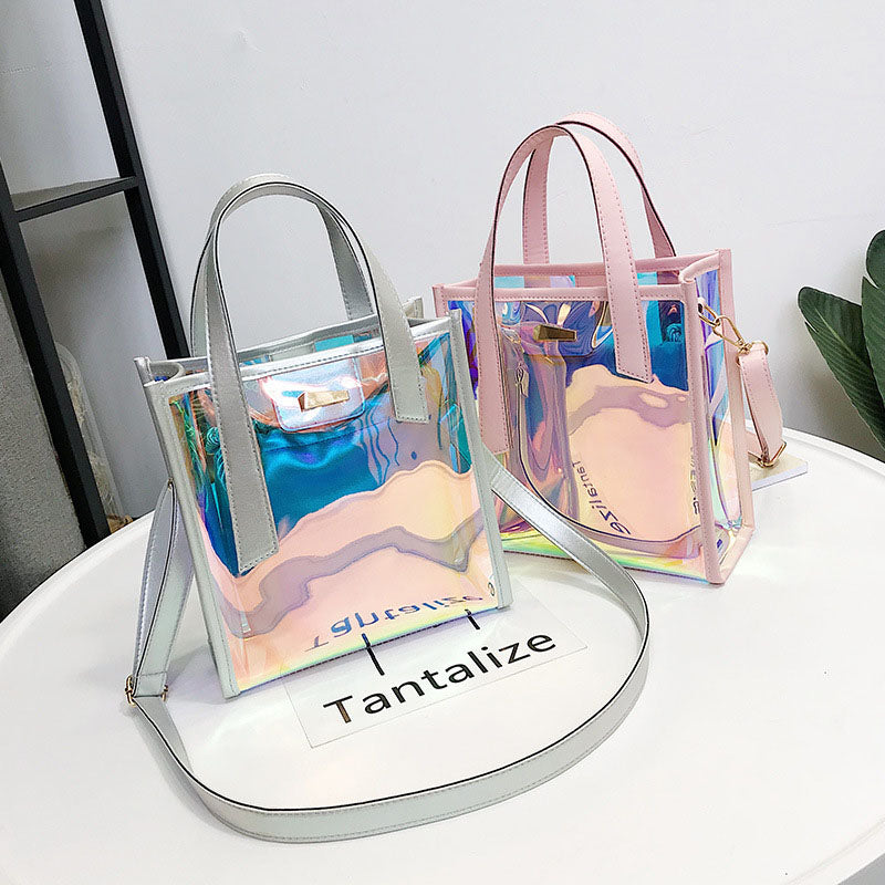 IELGY Summer Korean version jelly bag picture bag trendy transparent bag handbag ins style diagonal shoulder bag shoulder strap design