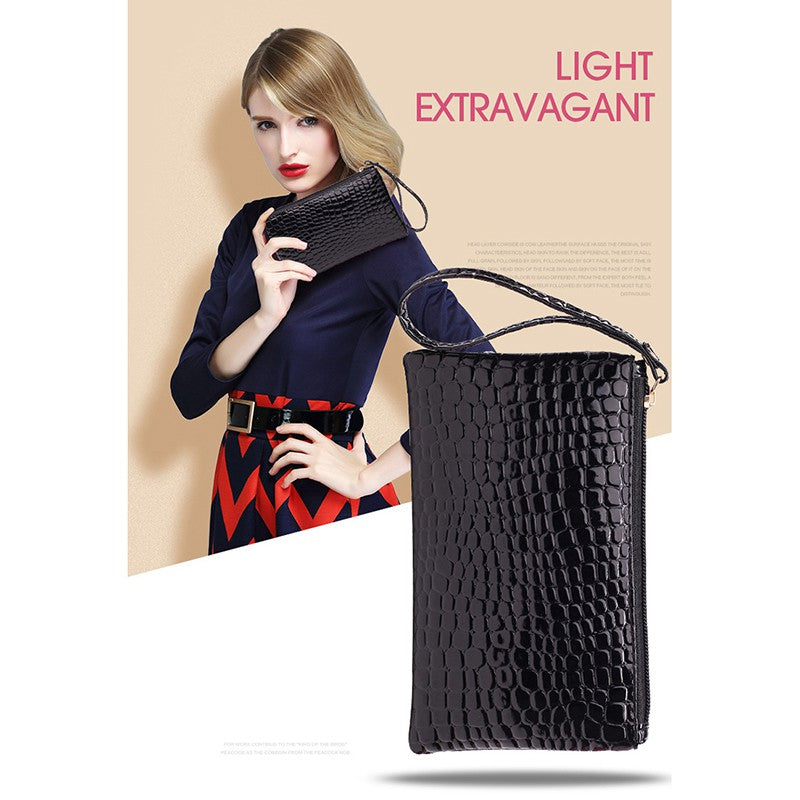 IELGY Crocodile Pattern Clutch Women's Mobile Phone Bag Wallet Leather Small Bag
