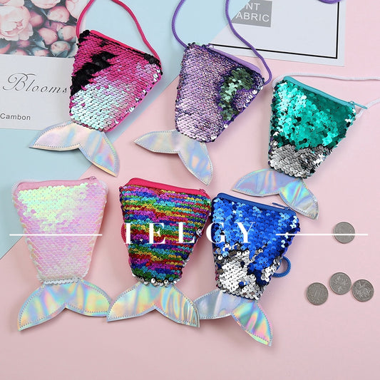 IELGY Sequins Coin Purse Lanyard Coin Fishtail Small Wallet