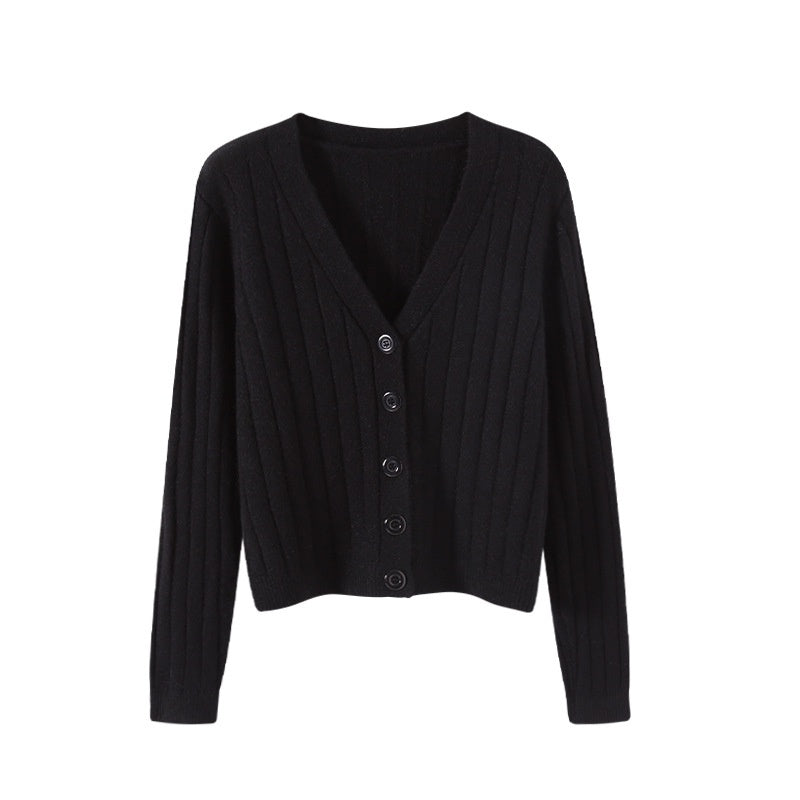 IELGY fashion solid color button outer loose long-sleeved v-neck knitted cardigan women
