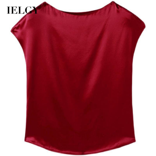 IELGY round neck short-sleeved t-shirt solid color mulberry silk top bottoming shirt