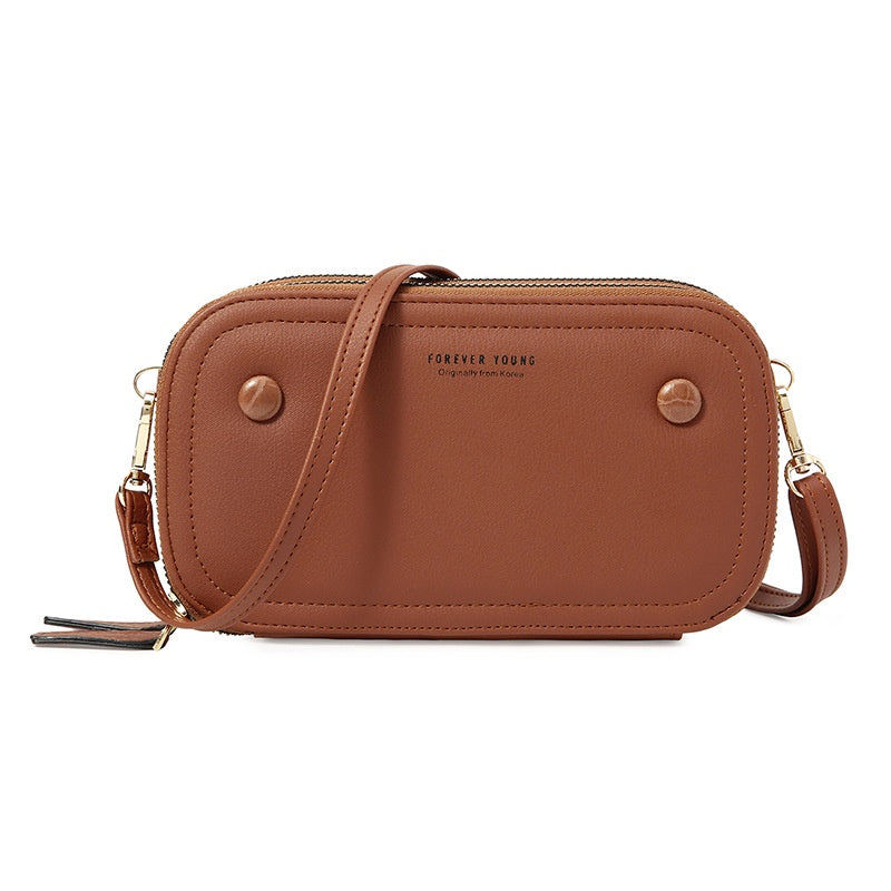 IELGY Korean retro versatile multifunctional smooth zipper phone bag for ladies