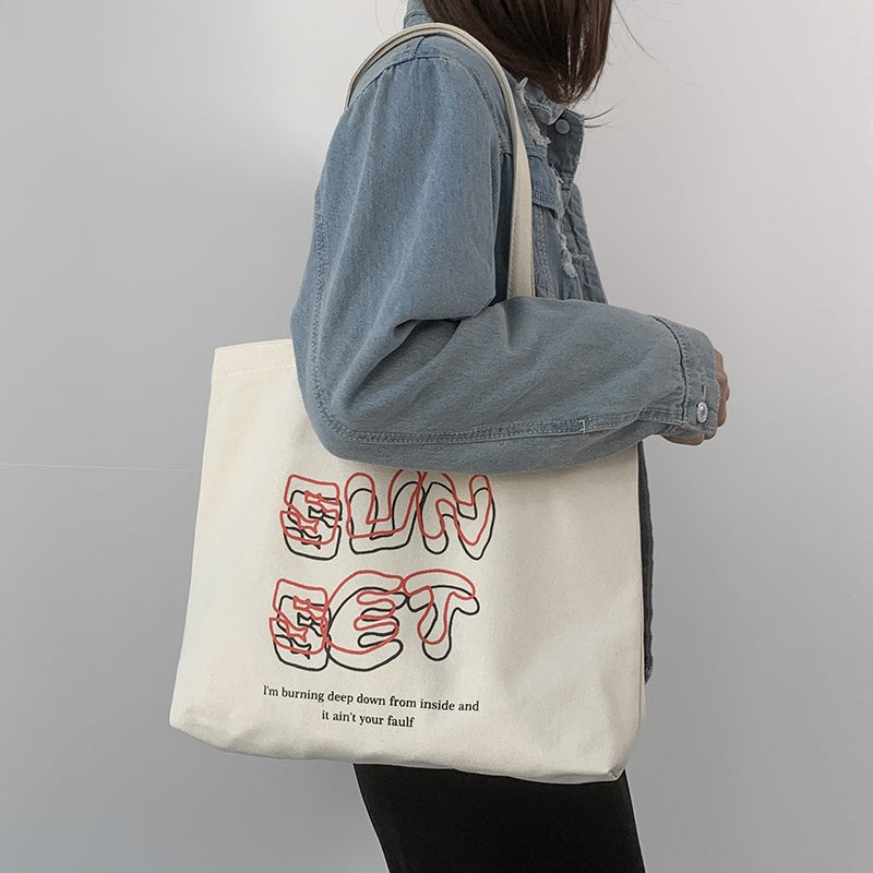 IELGY Japanese art Harajuku simple large-capacity portable canvas bag