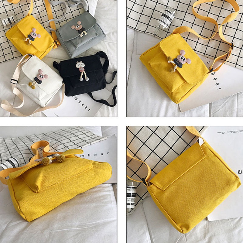 IELGY Korean version canvas bag multi-color optional all-match yellow shoulder bag cartoon crossbody Bag women small fresh