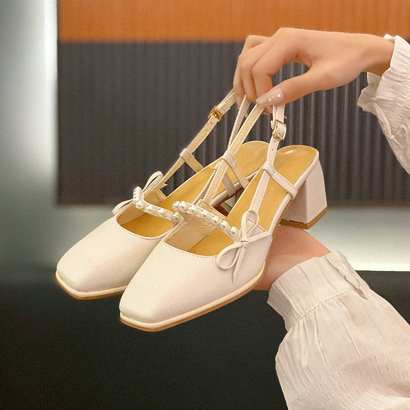 IELGY Baotou closed toes fairy style buckle bow sandals women