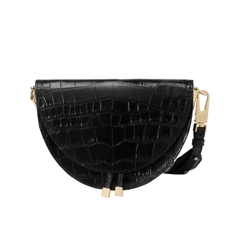 IELGY Korean crocodile pattern wide shoulder strap Messenger bag semicircle