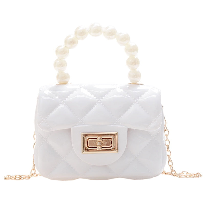IELGY New jelly chain pearl handbag rhombus women's bag