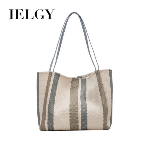 IELGY Canvas Stripe Bag Large Capacity Female Bag Trend Summer Simple