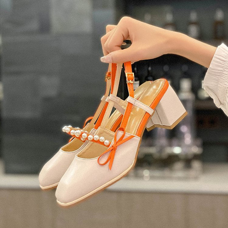 IELGY Baotou closed toes fairy style buckle bow sandals women