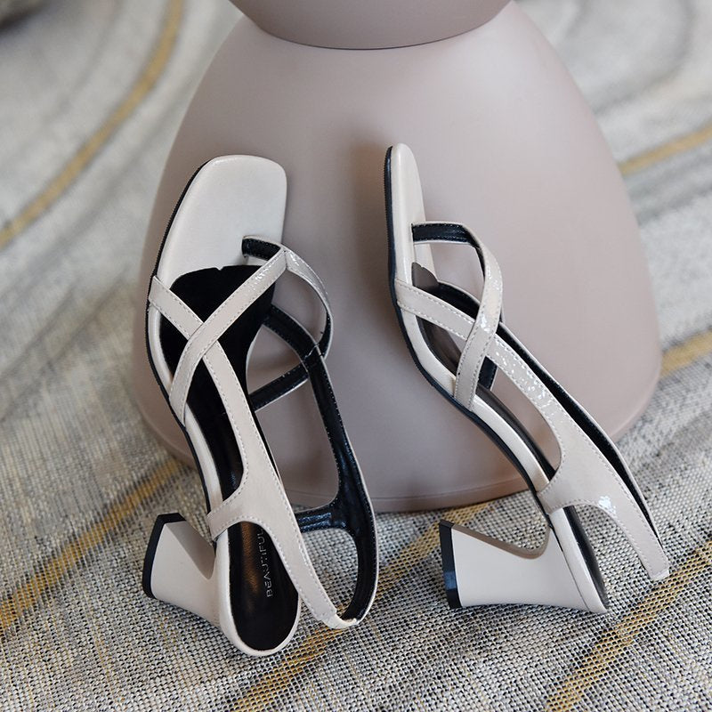 IELGY Sandals female fairy style square head flip flops thick heel fashion high heels