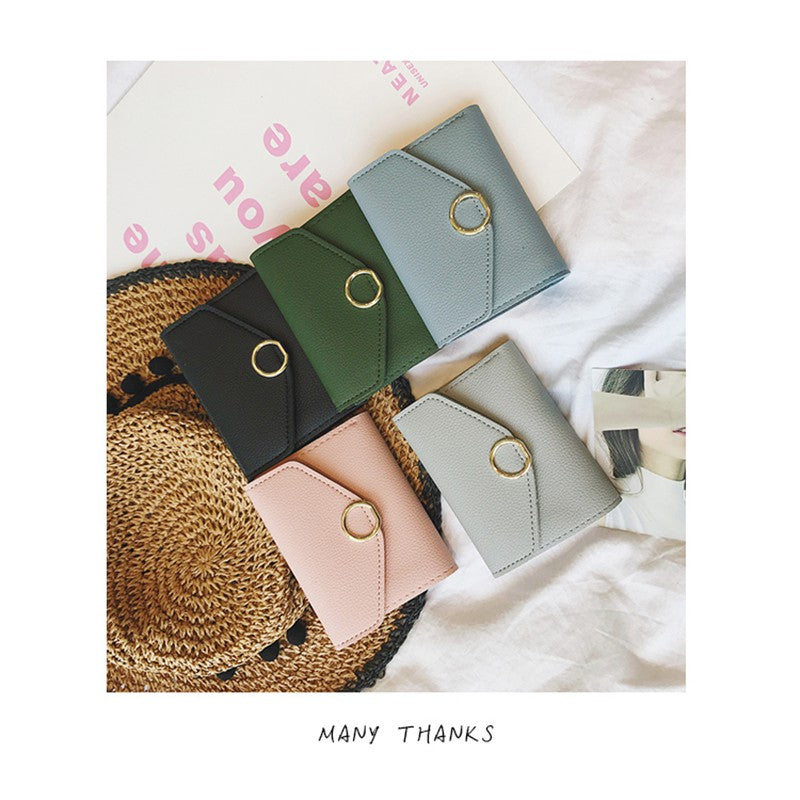 Small ring short section three fold thin money wallet women new simple