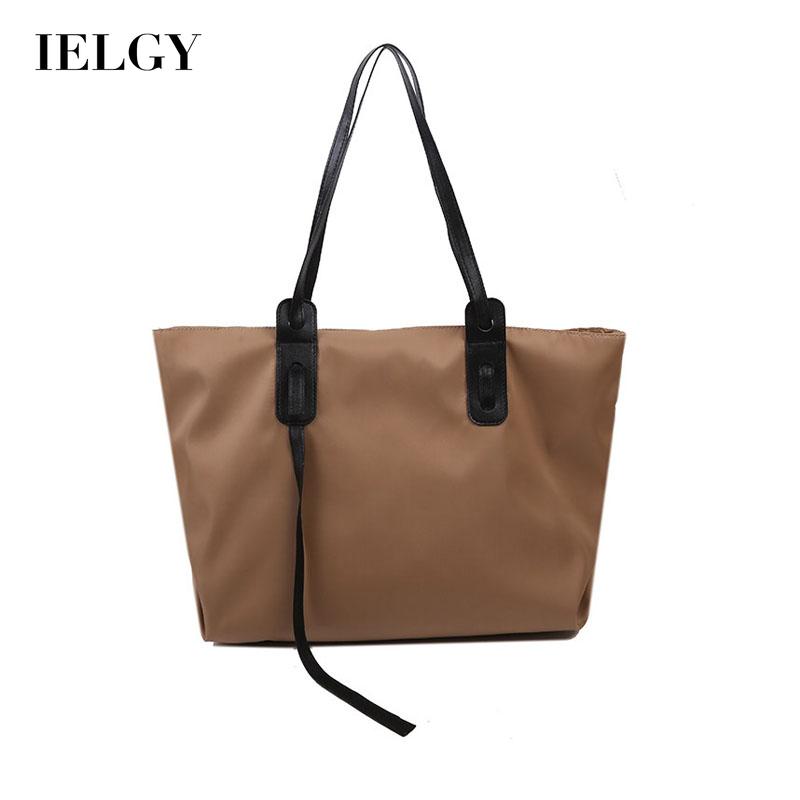 IELGY Women's bag, One shoulder Black Zipper Large capacity Fashion Khaki Double root Large Casual
