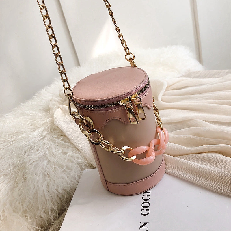 IELGY New Cylindrical Chain Bag Tote Bag Fashion Shoulder Crossbody Bag