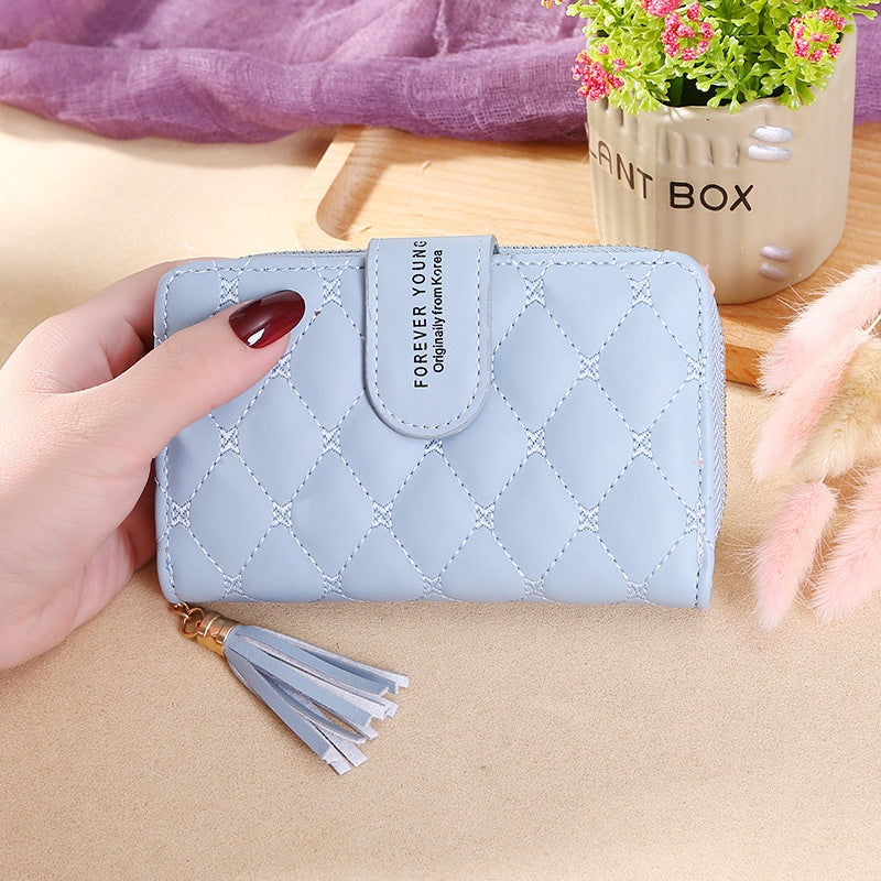 IELGY Women's Small Fragrant Style Lingge Wallet Tassel Hand Zipper Popular