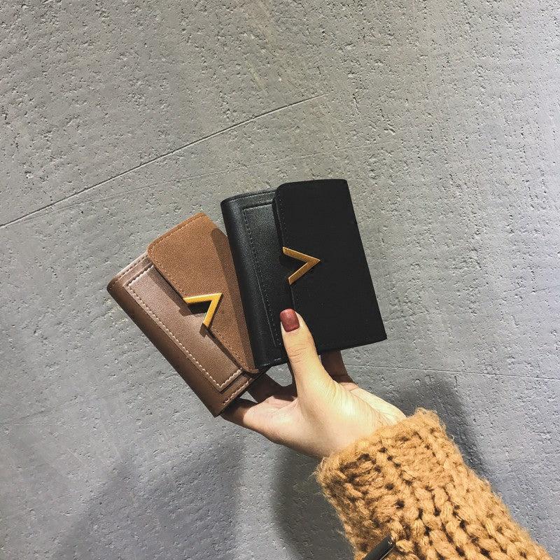IELGY Small wallet female short paragraph folded personality ins purse