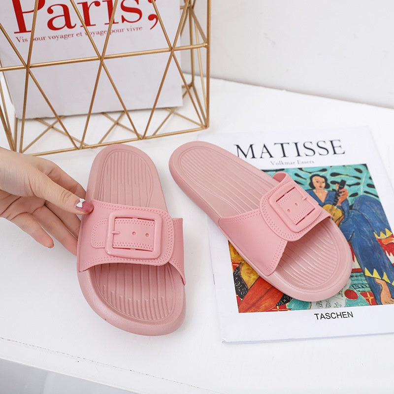 IELGY simple and cute square buckle women's slippers home beach non-slip