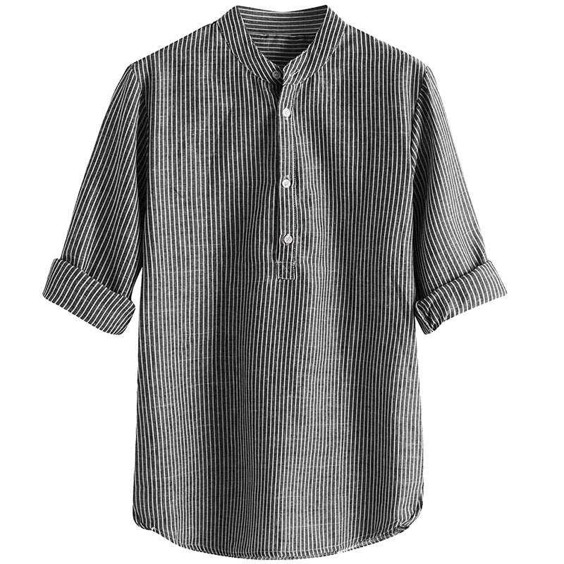 IELGY Printing Shirts Long sleeves Lapel Linen Black European and American Stripes Fashion Men's clothes