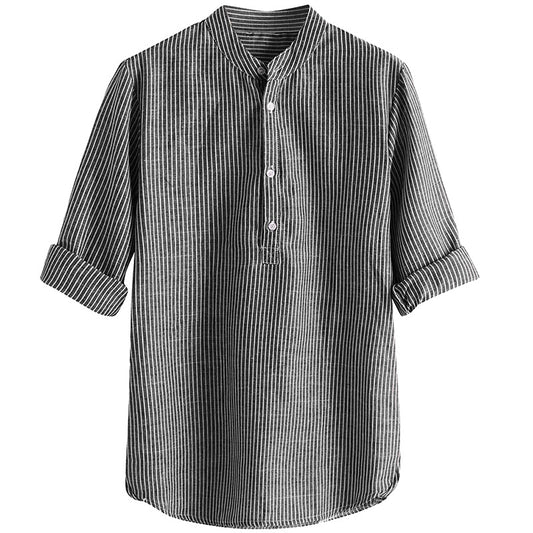 IELGY Printing Shirts Long sleeves Lapel Linen Black European and American Stripes Fashion Men's clothes