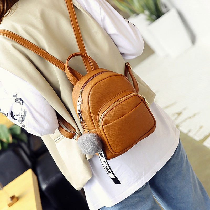 IELGY Korean Mini Backpack Versatile Solid Soft Leather Fashion Women's Backpack