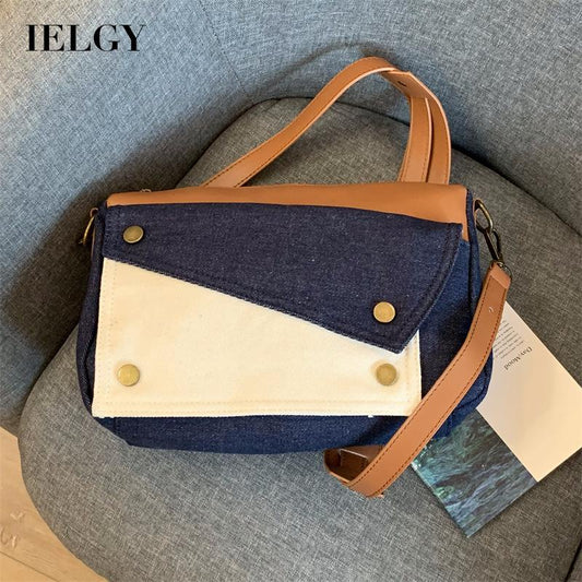 IELGY women's retro patchwork denim pillow bag