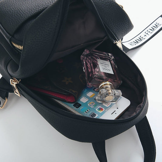 IELGY Korean Mini Backpack Versatile Solid Soft Leather Fashion Women's Backpack