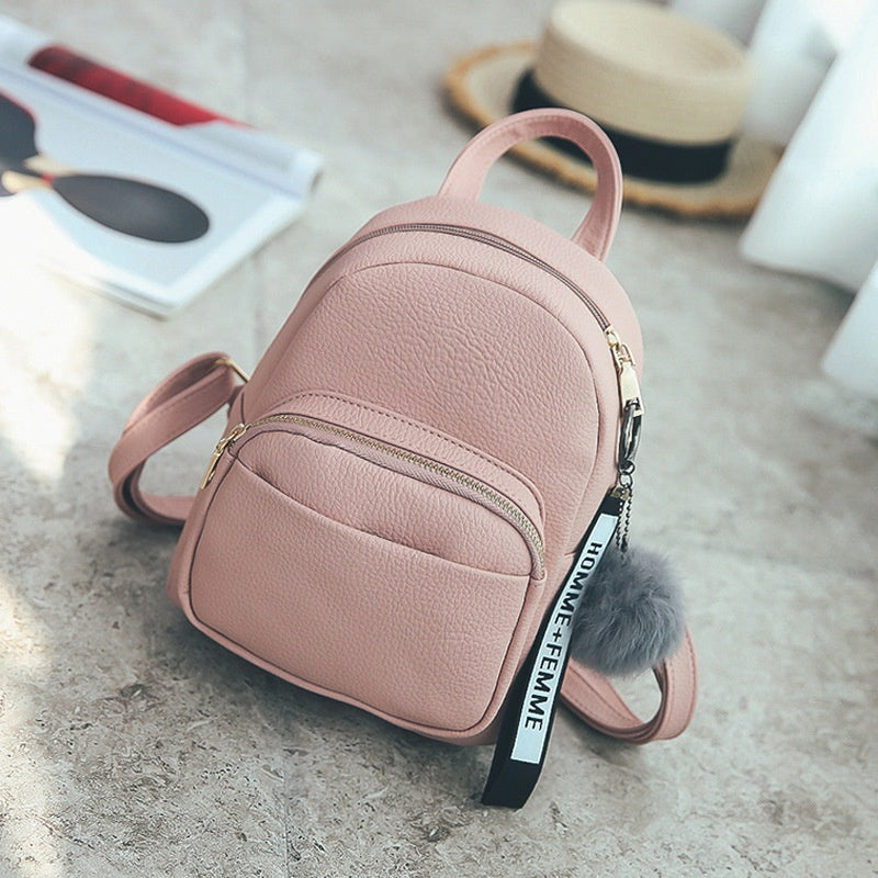 IELGY Korean Mini Backpack Versatile Solid Soft Leather Fashion Women's Backpack