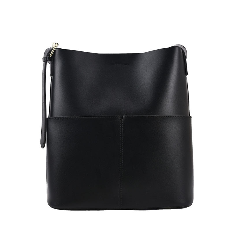 IELGY women's light luxury bucket messenger bag casual large capacity soft leather