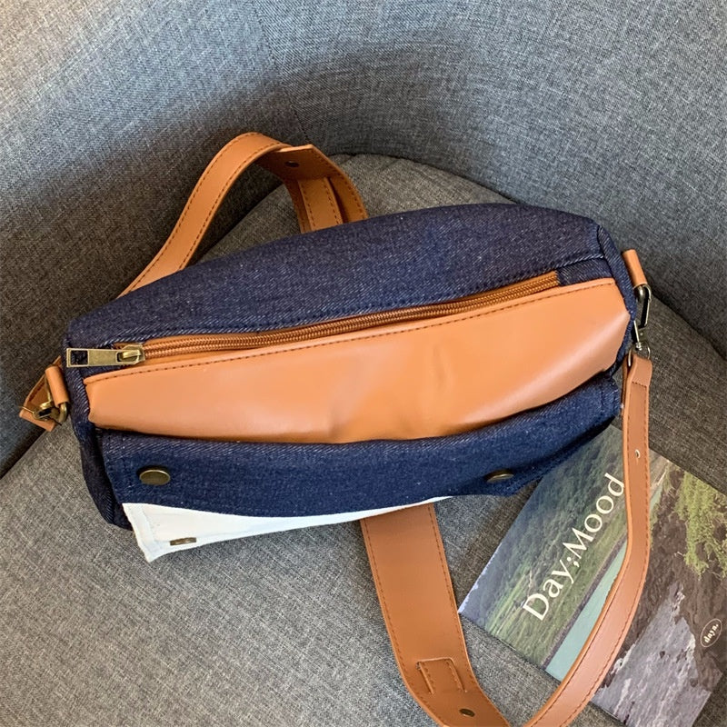 IELGY women's retro patchwork denim pillow bag