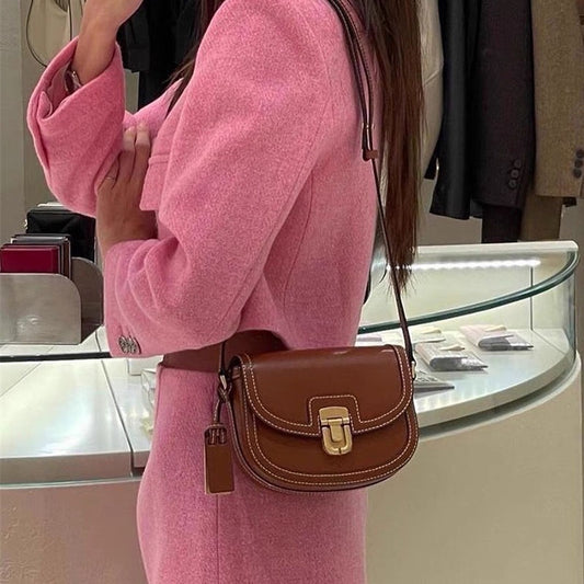 IELGY women's korean style stitching contrast color retro messenger saddle bag