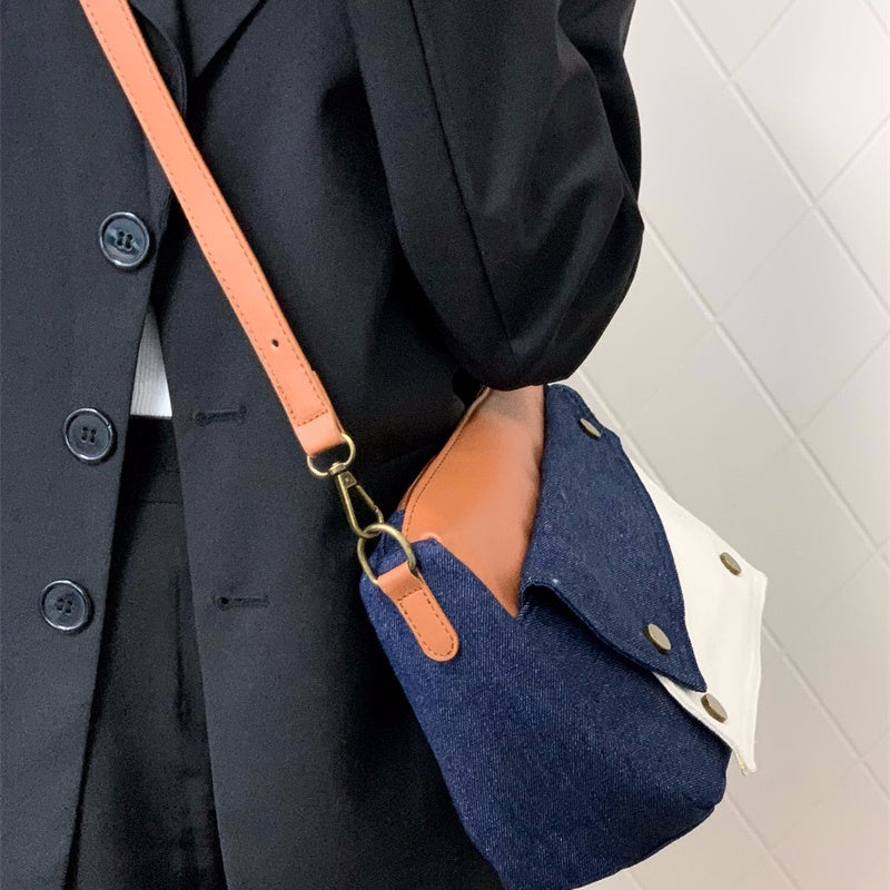 IELGY women's retro patchwork denim pillow bag