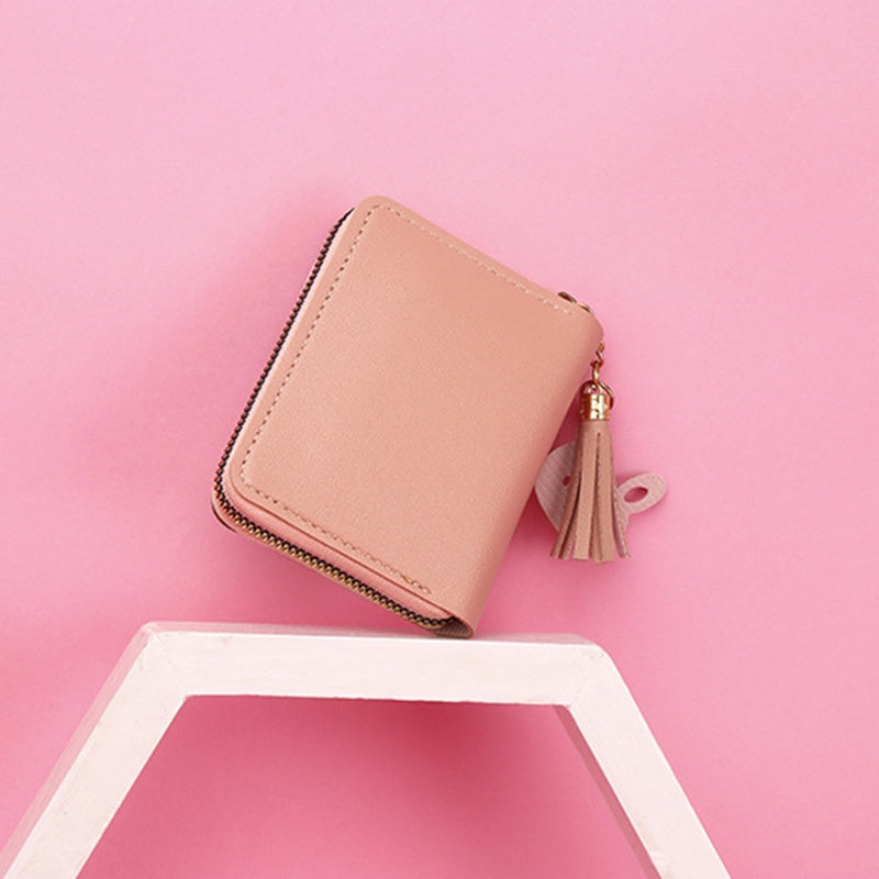 IELGY Women's Short Zipper Korean Style Stitching Contrast Color Tassel All-match Coin Purse