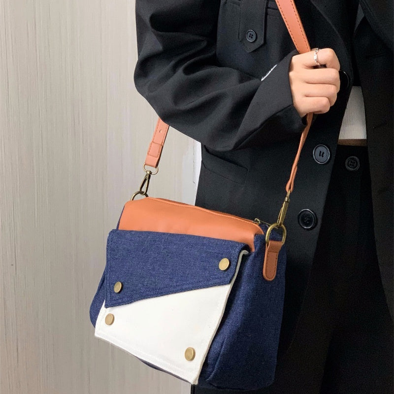 IELGY women's retro patchwork denim pillow bag