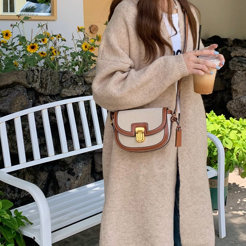 IELGY women's korean style stitching contrast color retro messenger saddle bag