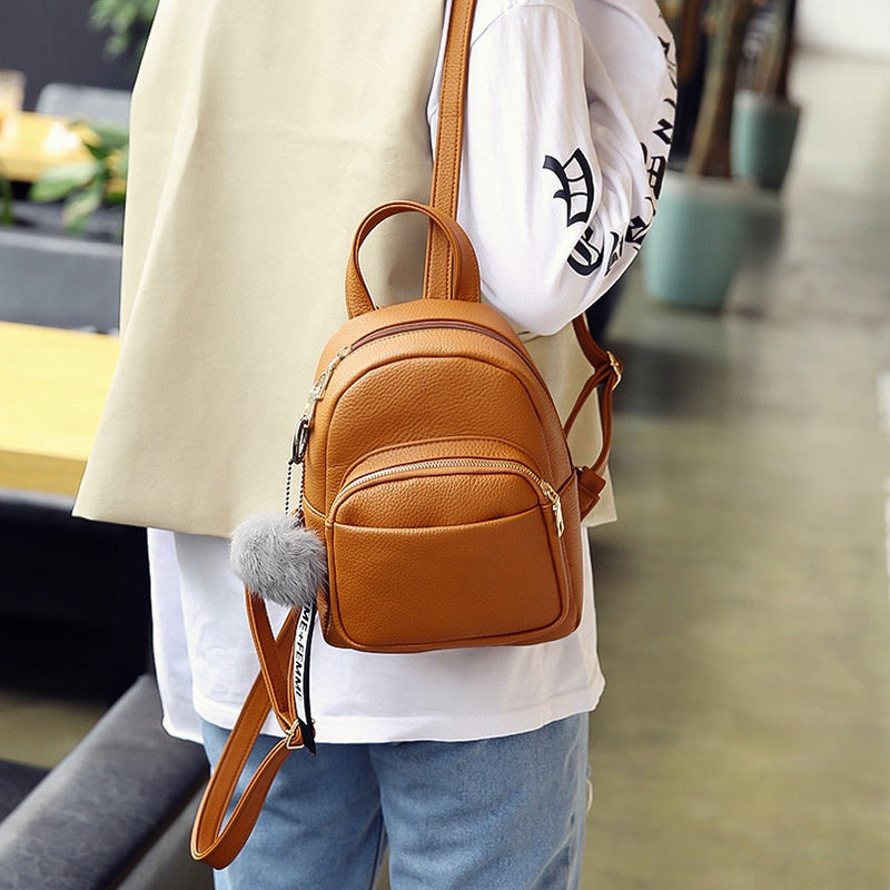 IELGY Korean Mini Backpack Versatile Solid Soft Leather Fashion Women's Backpack