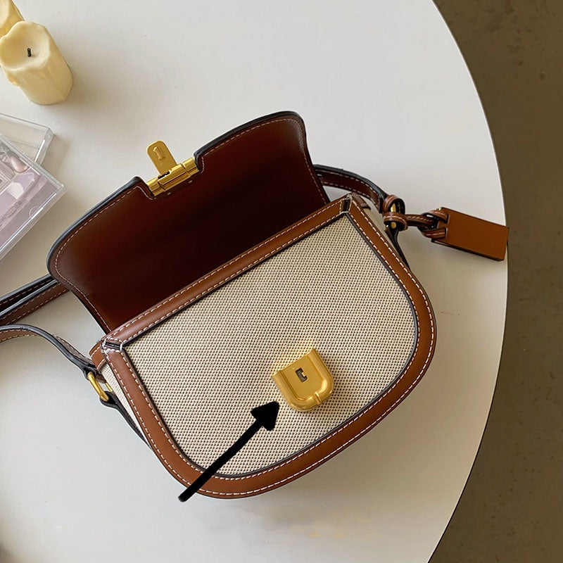 IELGY women's korean style stitching contrast color retro messenger saddle bag