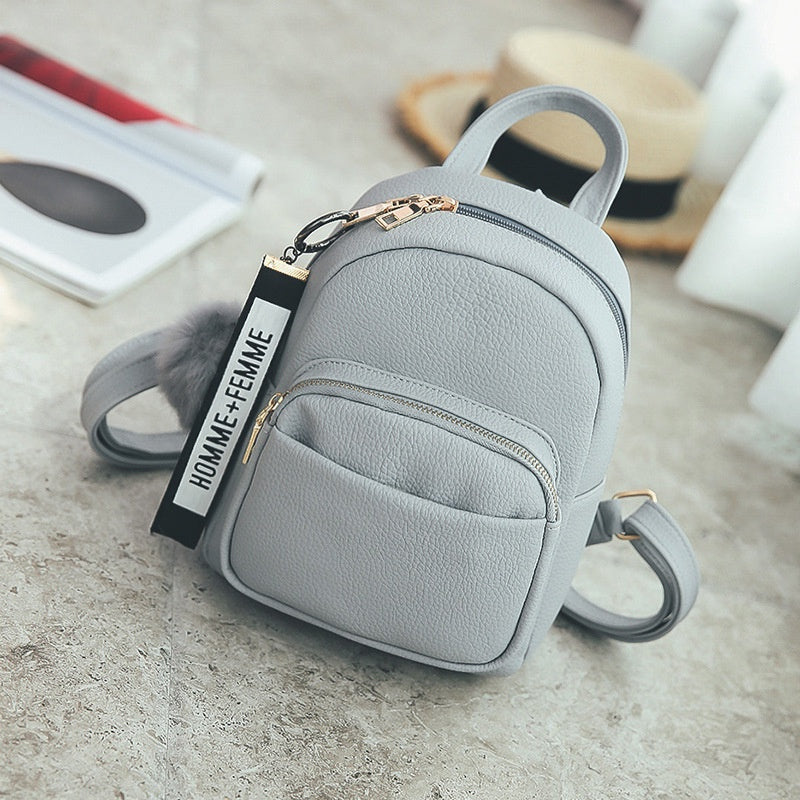IELGY Korean Mini Backpack Versatile Solid Soft Leather Fashion Women's Backpack