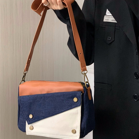 IELGY women's retro patchwork denim pillow bag