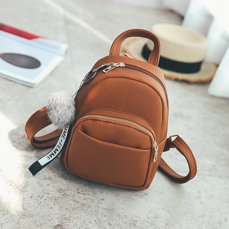 IELGY Korean Mini Backpack Versatile Solid Soft Leather Fashion Women's Backpack