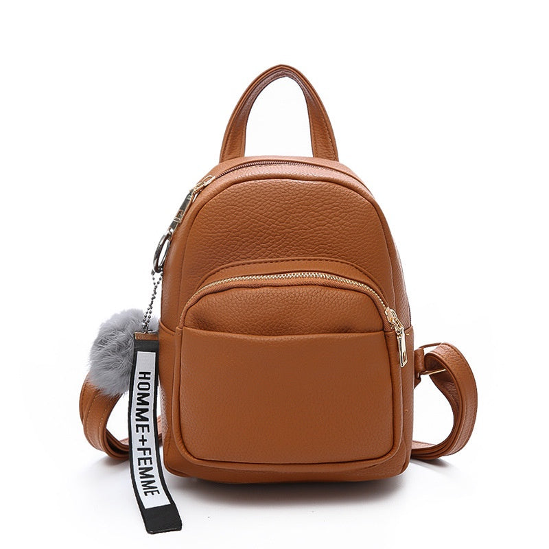 IELGY Korean Mini Backpack Versatile Solid Soft Leather Fashion Women's Backpack