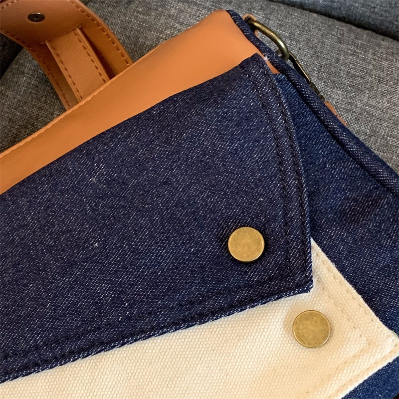 IELGY women's retro patchwork denim pillow bag
