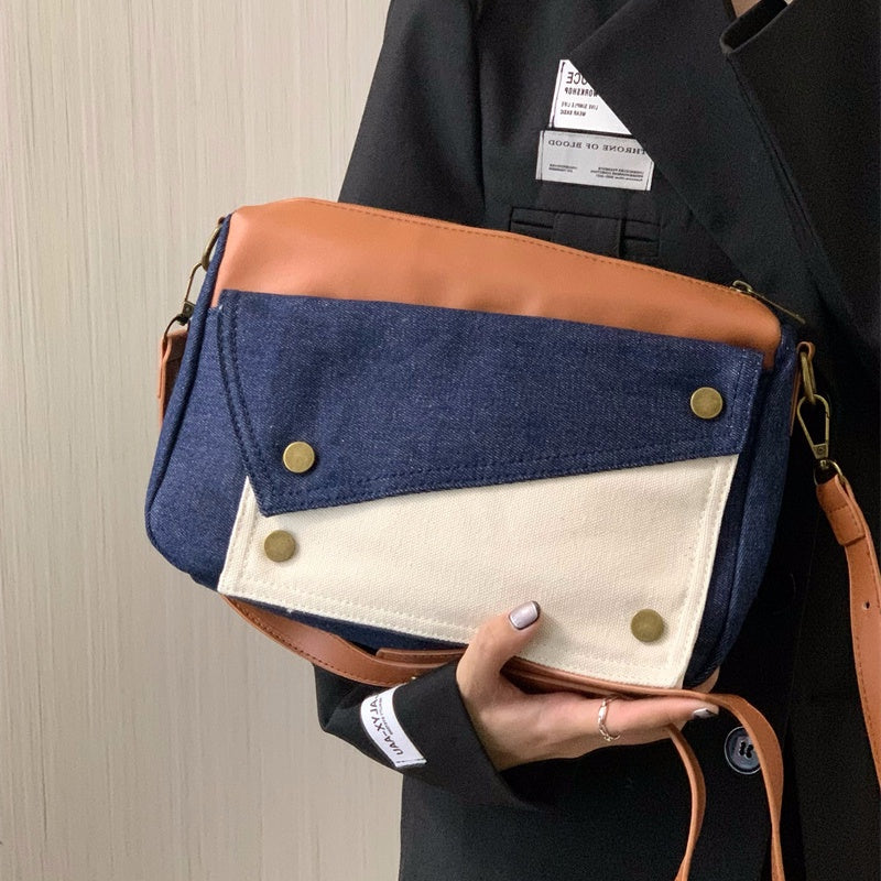 IELGY women's retro patchwork denim pillow bag