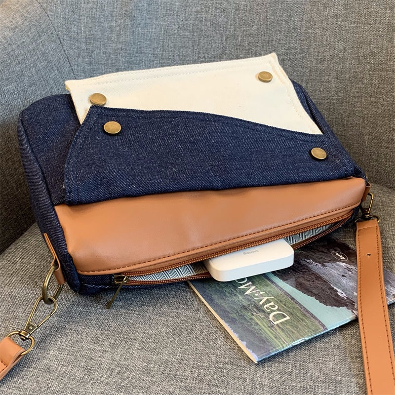 IELGY women's retro patchwork denim pillow bag