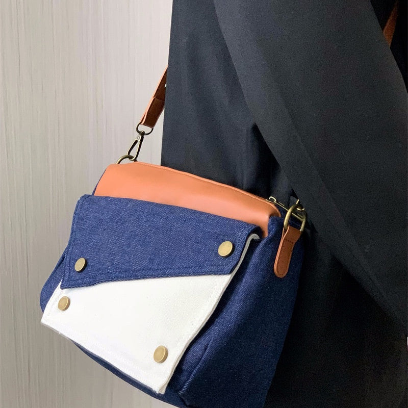 IELGY women's retro patchwork denim pillow bag
