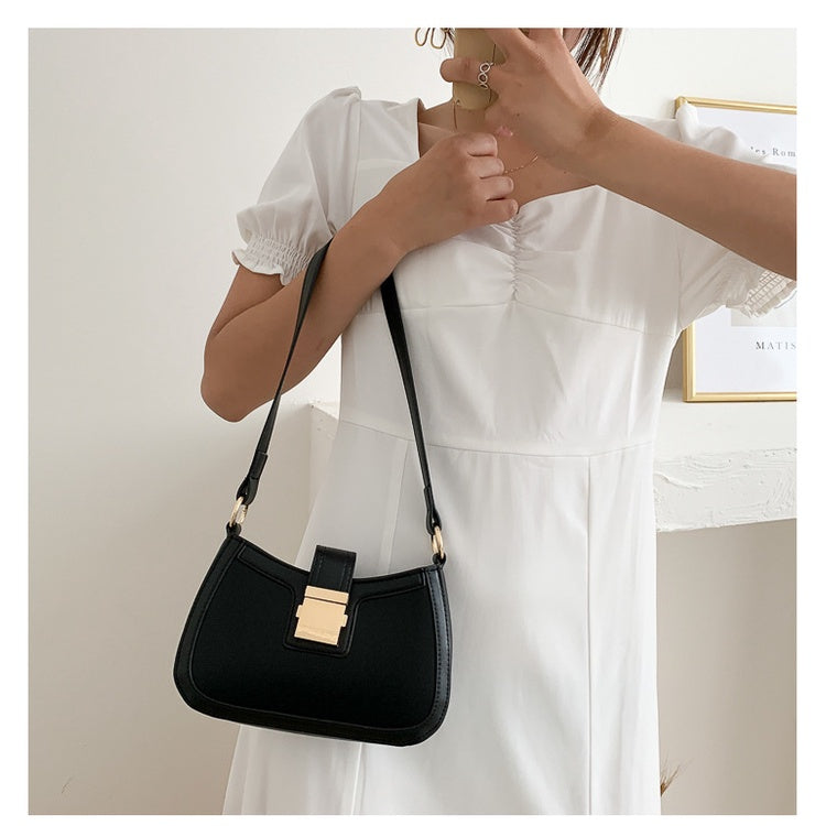 IELGY Women's bag square crossbody underarm black one shoulder French fashion versatile lock