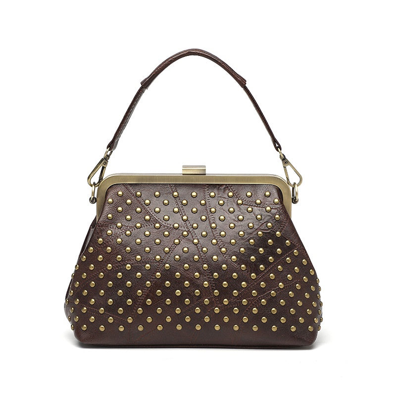 IELGY women's PU soft leather rivet messenger clip bag