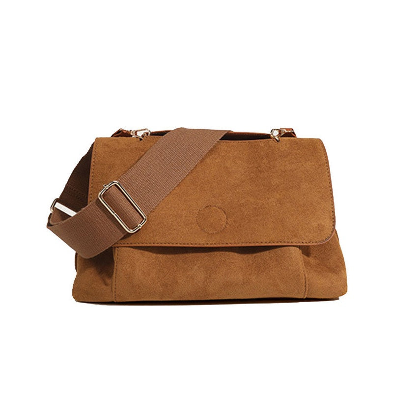 IELGY women's matte suede large capacity all-match college style messenger briefcase