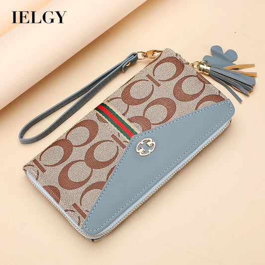 IELGY women's long double layer fashion print zipper wallet