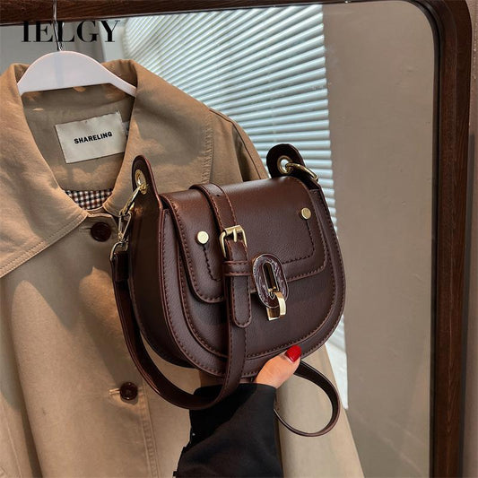 IELGY Korean style all-match lock buckle diagonal saddle bag women
