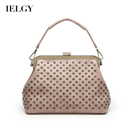 IELGY women's PU soft leather rivet messenger clip bag