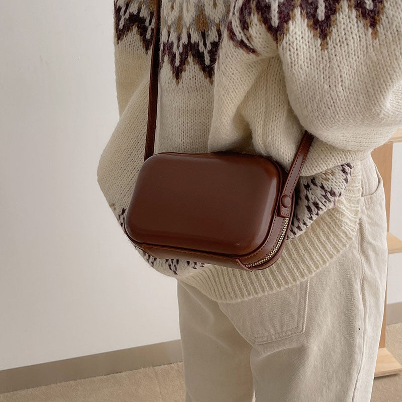 IELGY korean style retro mini messenger bag women texture zipper
